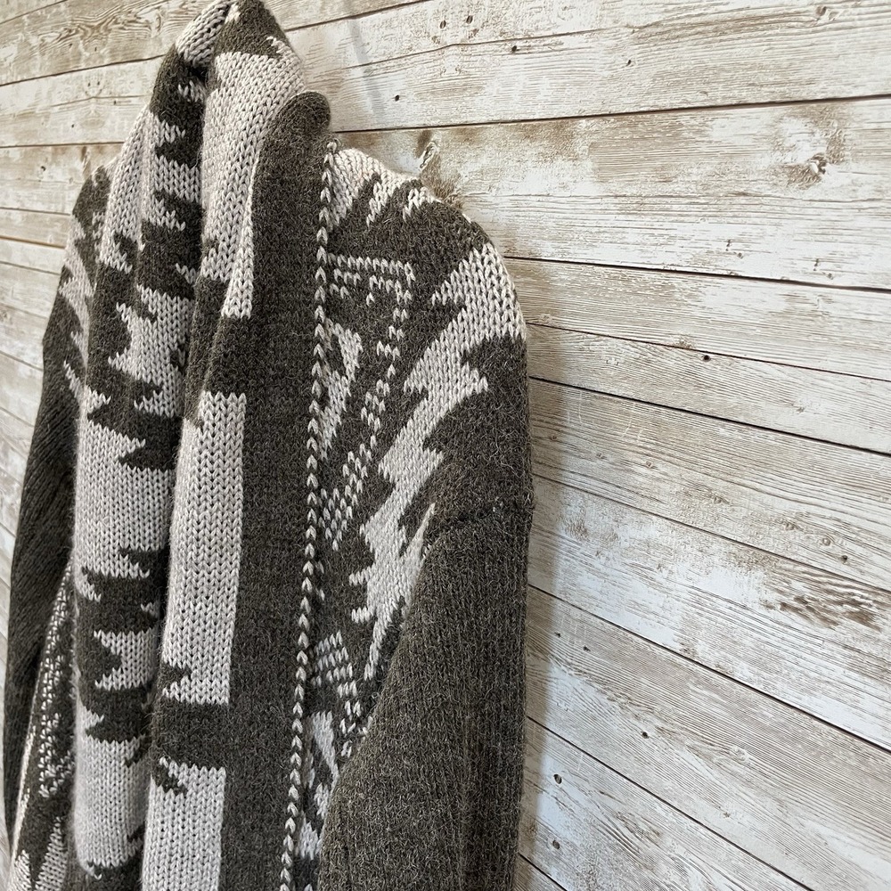 Hannah Womens L Sweater Open Cardigan Gray Southwestern Aztec Scarf Collar - Picture 9 of 10
